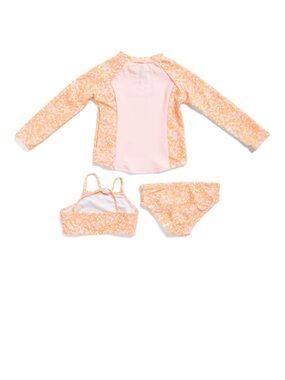 Volcom Girls' Peach and Light Pink Floral 3-Piece Rashguard Swim Set